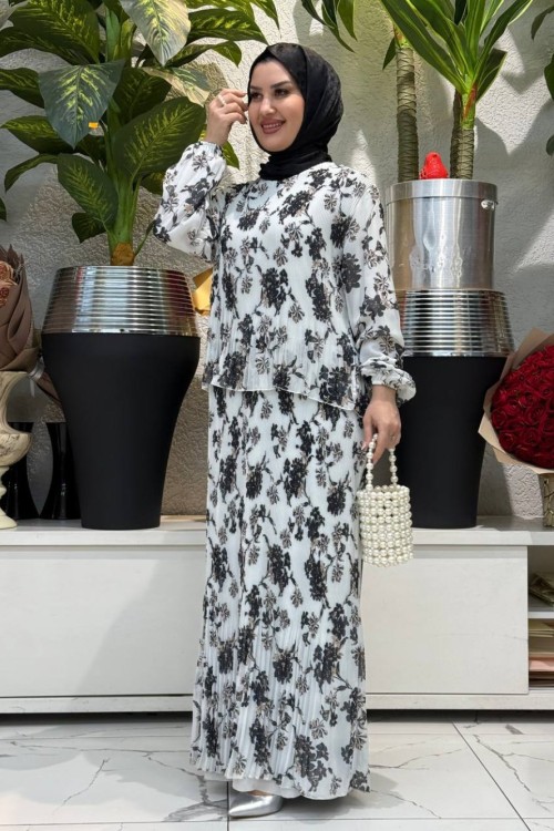 Çıtır plise elbise elbise Siyah