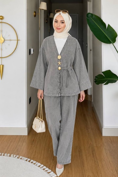 Nadide Kimono Takım Gri