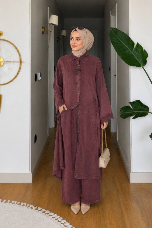 Firdevs Pantolonlu Tunik Takım Bordo