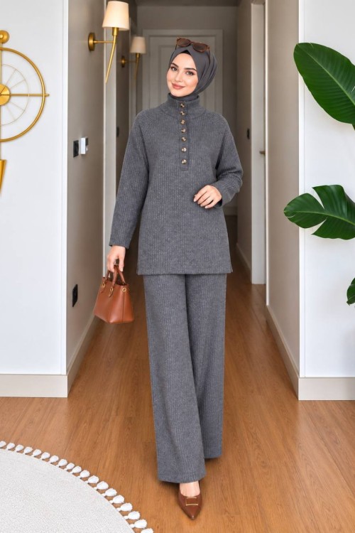 Gonca Tunik Takım Pantolonlu Füme