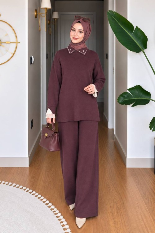 Handan Tunik Takım Pantolonlu Bordo