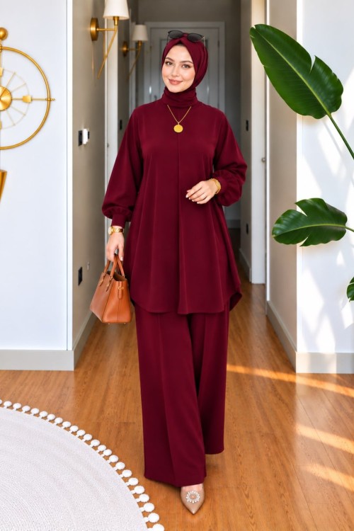 Meliha ikili tunik takım Bordo