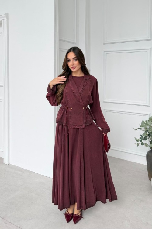 Pınar Ceketli Elbiseli Takım Bordo