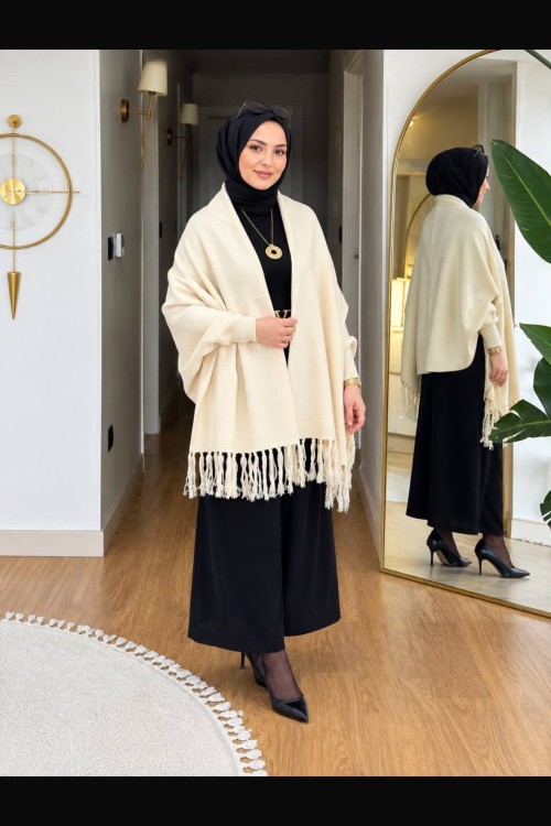 Saray Kol Geçirmeli Șal Krem