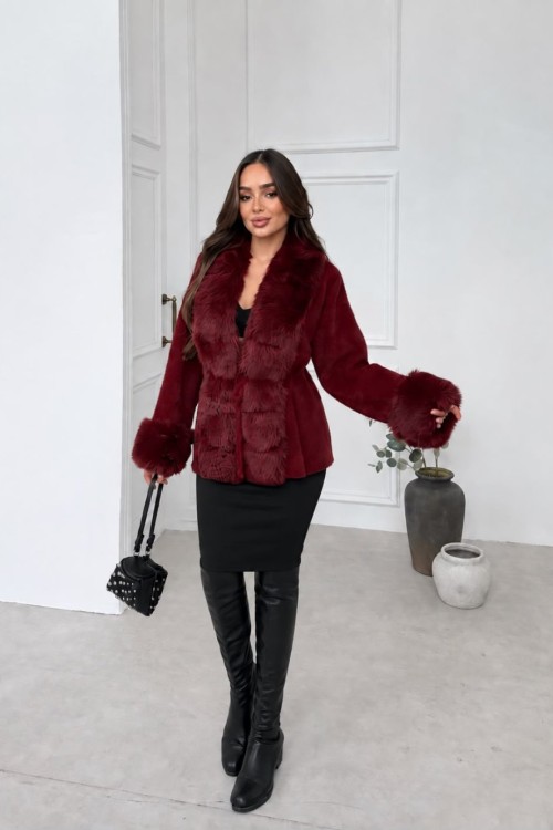 Cennet kürklü Angora Ceket Bordo