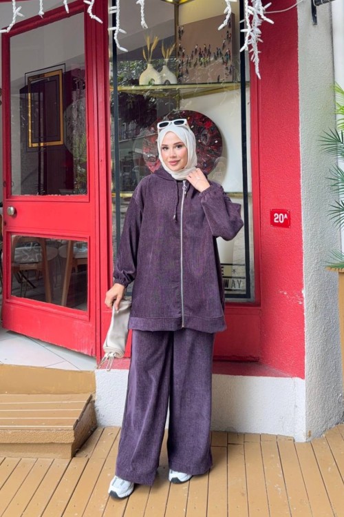 Lara Fermuarlı Tunik Takım Mürdüm