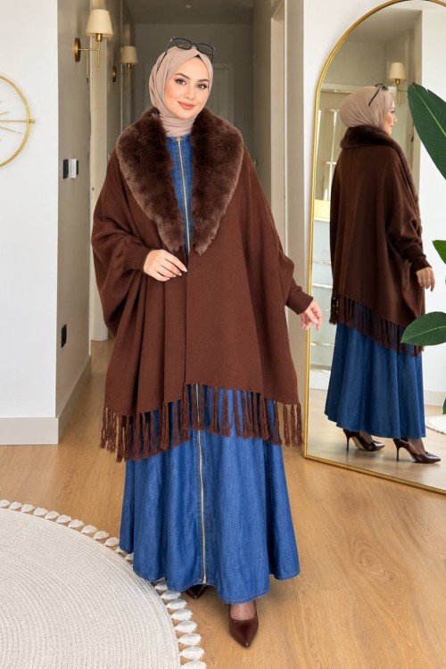  Best Model Kol Geçirmeli Kürklü Șal Kahverengi