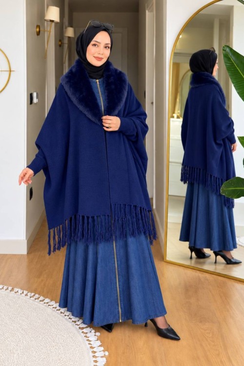  Best Model Kol Geçirmeli Kürklü Șal Lacivert