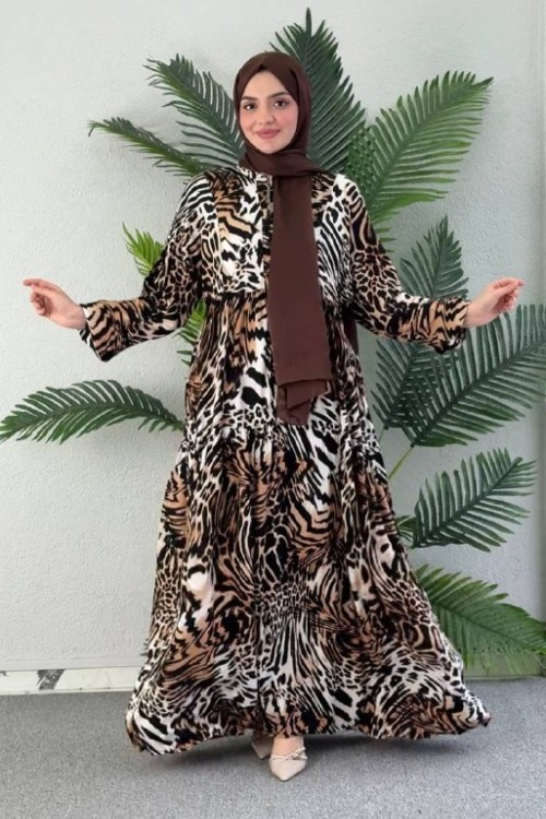 KAPLAN DESENLİ VİSKON ELBİSE