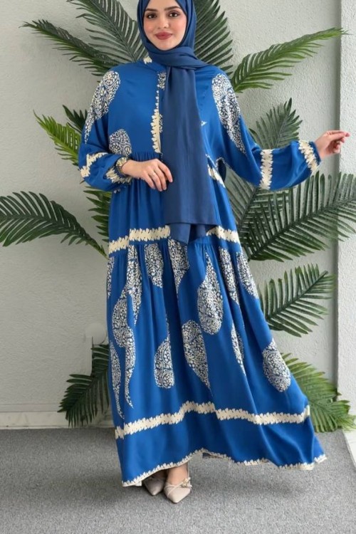 MERCAN  DESENLİ VİSKON ELBİSE