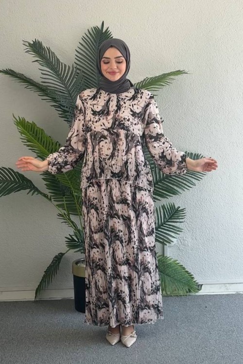 Kösem Şifon Pliseli elbise Siyah