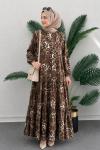Rüya  Leopar DESENLİ VİSKON ELBİSE Sütlü Kahve