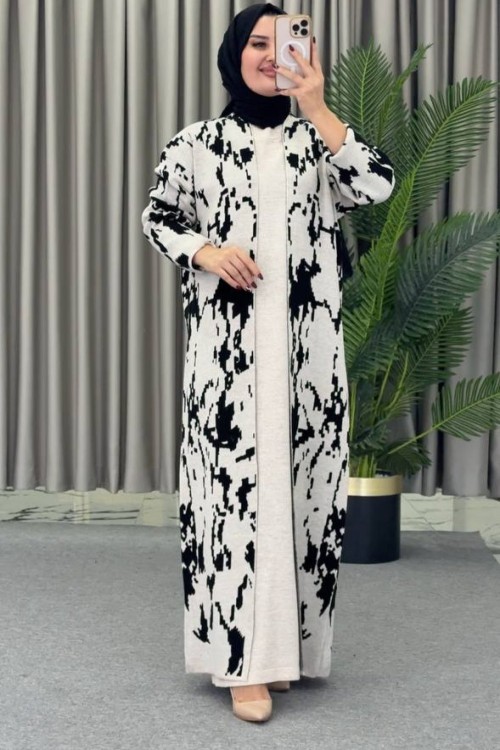 Ceylan Desenli Hırkalı Elbise takım