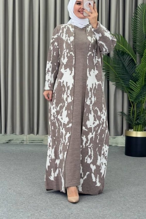 Ceylan Desenli Hırkalı Elbise takım
