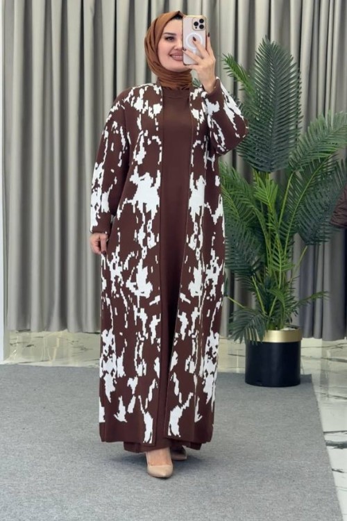 Ceylan Desenli Hırkalı Elbise takım