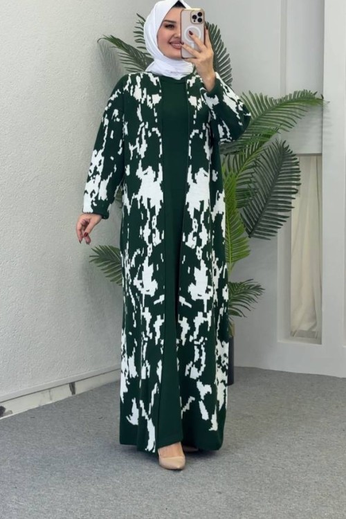 Ceylan Desenli Hırkalı Elbise takım