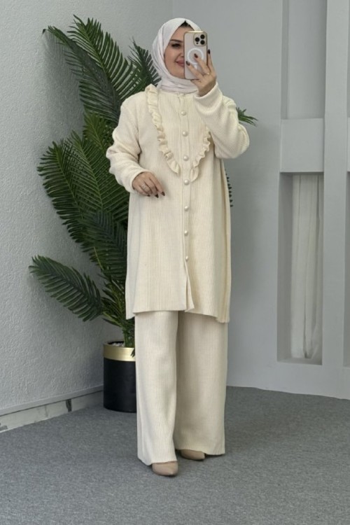 FİYONK düğmeli pantolonlu ikili takım